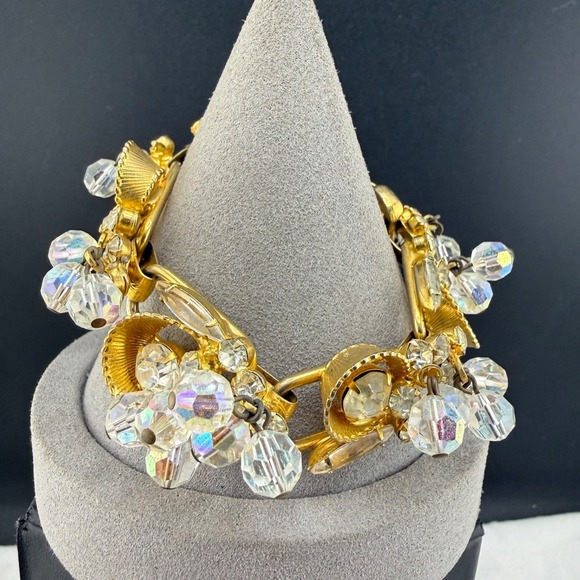 Juliana Jewelry - Vintage Juliana Rhinestone Bracelet Cha Cha Gold Tone 7"